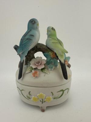 Vintage Lefton Birds Bisque Trinket Box