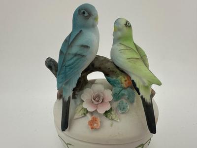 Vintage Lefton Birds Bisque Trinket Box
