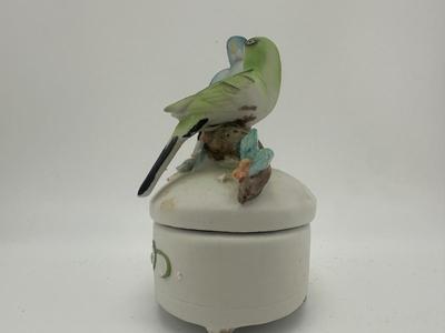 Vintage Lefton Birds Bisque Trinket Box