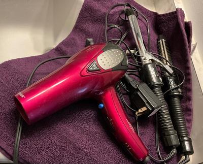Hair dryer, and 2 curling irons