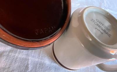 Stoneware cups and tea pot, both made in Japan