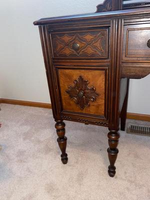 ANTIQUE VANITY and GLASS FOOTED STOOL HUNTLEY SIMMONS FURNITURE COMPANY