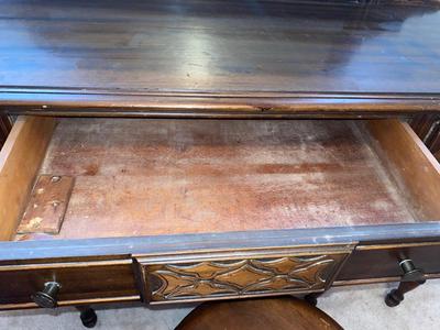 ANTIQUE VANITY and GLASS FOOTED STOOL HUNTLEY SIMMONS FURNITURE COMPANY