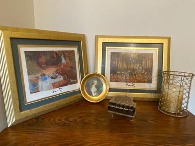 MONET PRINTS, MUSIC BOX AND CANDLE