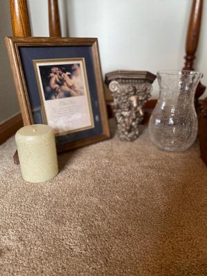 THE KISS PRINT, ANGEL CURTAIN SASH HOLDERS, CANDLE AND VASE
