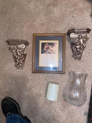 THE KISS PRINT, ANGEL CURTAIN SASH HOLDERS, CANDLE AND VASE