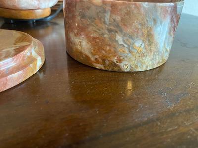 HIMALAYAN SALT ROCK LAMP, STONE TRINKET BOX AND FAUX FLOWERS