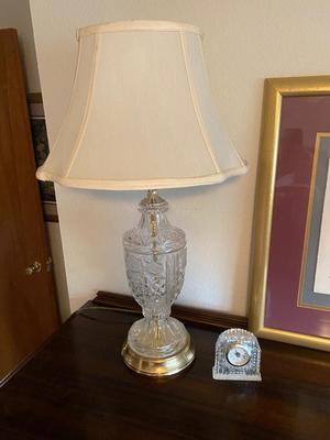 RAISED ART PICTURES, GLASS LAMP AND CLOCK