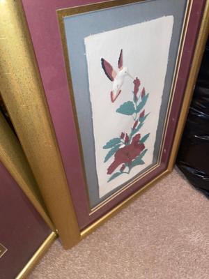 RAISED ART PICTURES, GLASS LAMP AND CLOCK