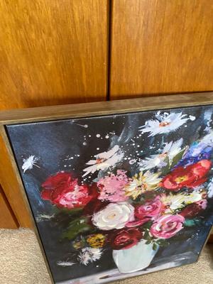 LOVELY TALL GREEN VASE AND FLORAL PAINTING