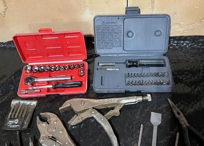 Vise grip with Socket set/screwdriver bit set, plus much more