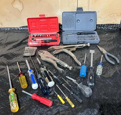 Vise grip with Socket set/screwdriver bit set, plus much more