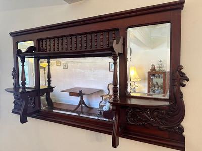 Antique Victorian Carved Wood Mirror Shelf