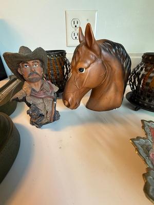 Cowboy, horse, candles, weather thermometer
