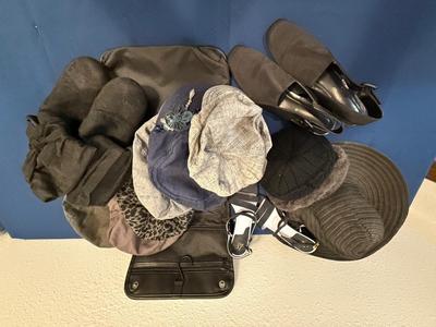 Hats, shoes 8.5N, travel bag