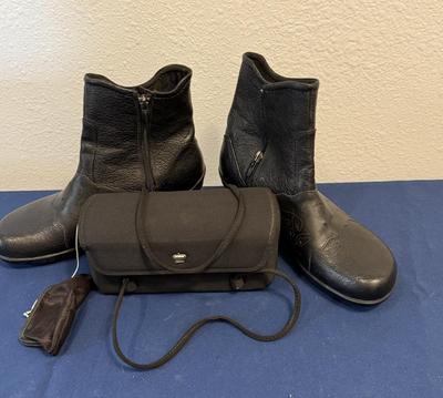 Leather boots and clutch purse with crown snap