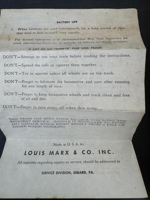 MARX Steam Type Electric Train Louis Marx and Co. USA