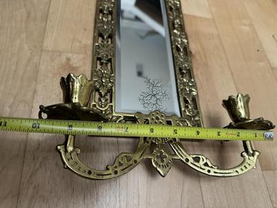 Pair of Antique Gilded Brass ‘Dolphin’ Ornate Mirrors with Candle Holders & Crystals