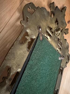 Pair of Antique Gilded Brass ‘Dolphin’ Ornate Mirrors with Candle Holders & Crystals