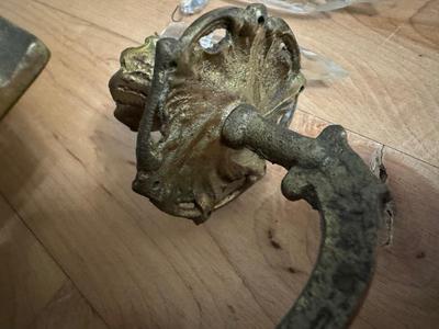 Pair of Antique Gilded Brass ‘Dolphin’ Ornate Mirrors with Candle Holders & Crystals