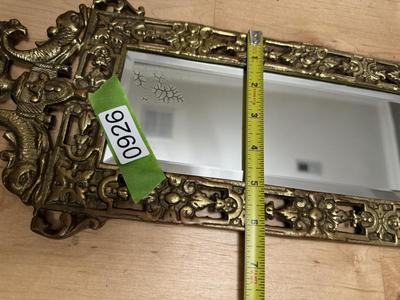 Pair of Antique Gilded Brass ‘Dolphin’ Ornate Mirrors with Candle Holders & Crystals