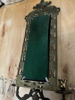 Pair of Antique Gilded Brass ‘Dolphin’ Ornate Mirrors with Candle Holders & Crystals