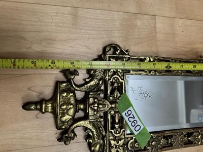 Pair of Antique Gilded Brass ‘Dolphin’ Ornate Mirrors with Candle Holders & Crystals