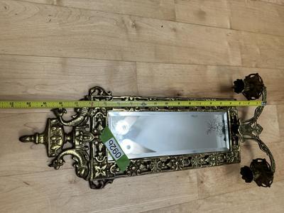 Pair of Antique Gilded Brass ‘Dolphin’ Ornate Mirrors with Candle Holders & Crystals