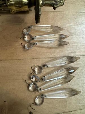 Pair of Antique Gilded Brass ‘Dolphin’ Ornate Mirrors with Candle Holders & Crystals