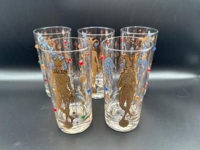 Mardi Gras Culver Highball Tumbler Glass - Set of 5