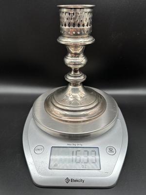 Set of 2 Vintage Sterling Silver Hurricane Glass Shade Candle Holders