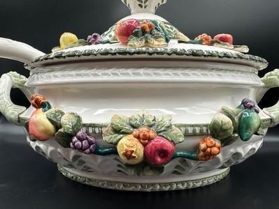 Capodimonte Italian Porcelain Fruit Tureen Ladle And Underplate
