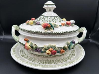 Capodimonte Italian Porcelain Fruit Tureen Ladle And Underplate