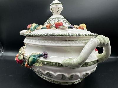 Capodimonte Italian Porcelain Fruit Tureen Ladle And Underplate