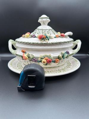 Capodimonte Italian Porcelain Fruit Tureen Ladle And Underplate