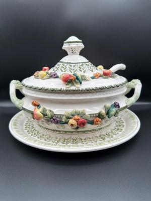 Capodimonte Italian Porcelain Fruit Tureen Ladle And Underplate