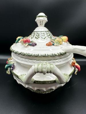 Capodimonte Italian Porcelain Fruit Tureen Ladle And Underplate