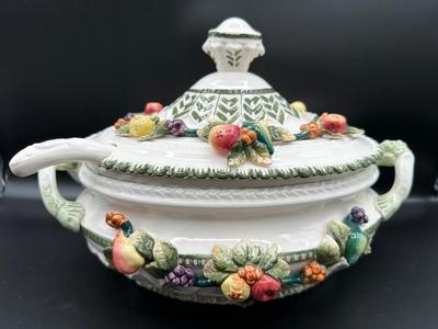 Capodimonte Italian Porcelain Fruit Tureen Ladle And Underplate
