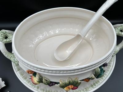 Capodimonte Italian Porcelain Fruit Tureen Ladle And Underplate