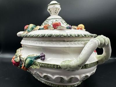 Capodimonte Italian Porcelain Fruit Tureen Ladle And Underplate