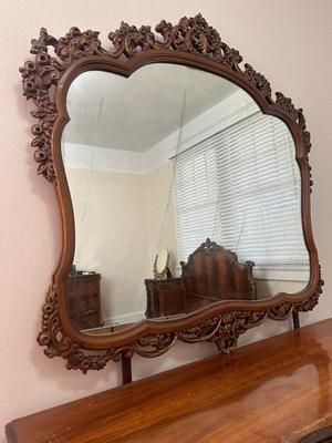 French Style Carved Wood Vanity and Mirror