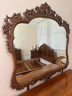French Style Carved Wood Vanity and Mirror