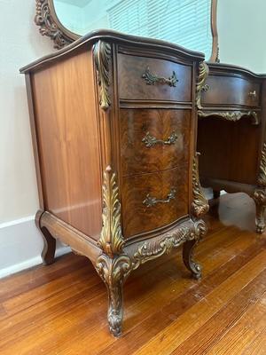 French Style Carved Wood Vanity and Mirror