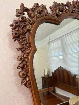 French Style Carved Wood Vanity and Mirror