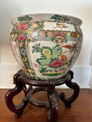 Chinese Porcelain Plant Pot with Stand