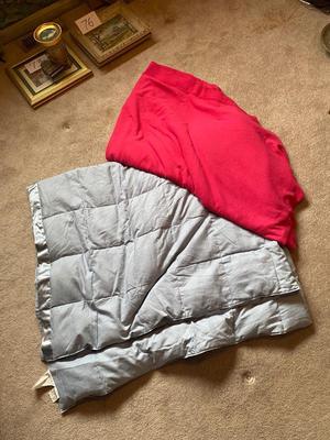 LARGE SOFT PINK BLANKET AND BLUE COMFORTER