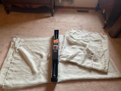 NEW CURTAIN RODS AND 2 SUPER LONG GREEN SCARF VALANCES
