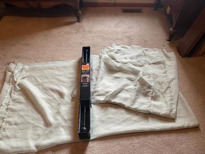 NEW CURTAIN RODS AND 2 SUPER LONG GREEN SCARF VALANCES