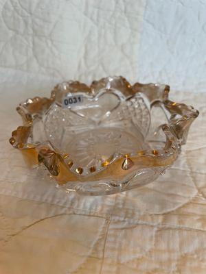 Antique bowl cut glass gold trim