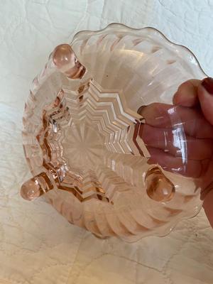Vintage pink depression starburst footed bowl